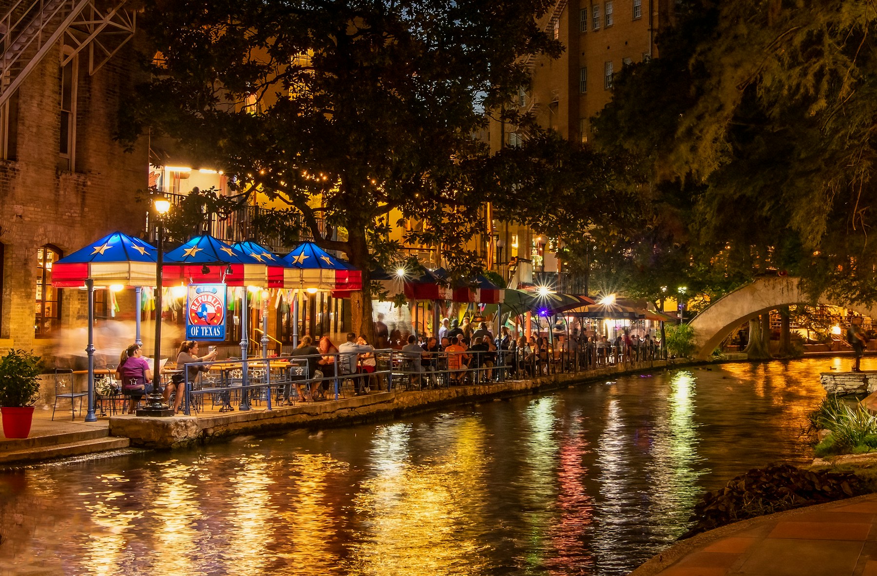 San Antonio river and city lights